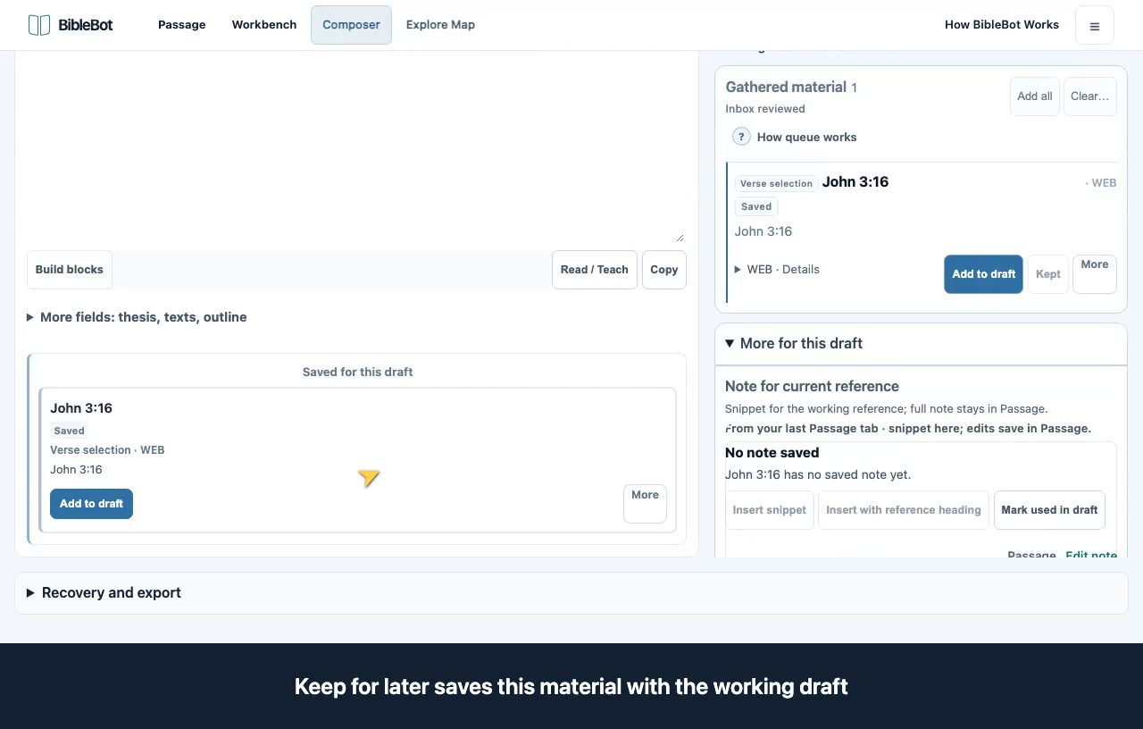 Preview: build a draft from gathered material