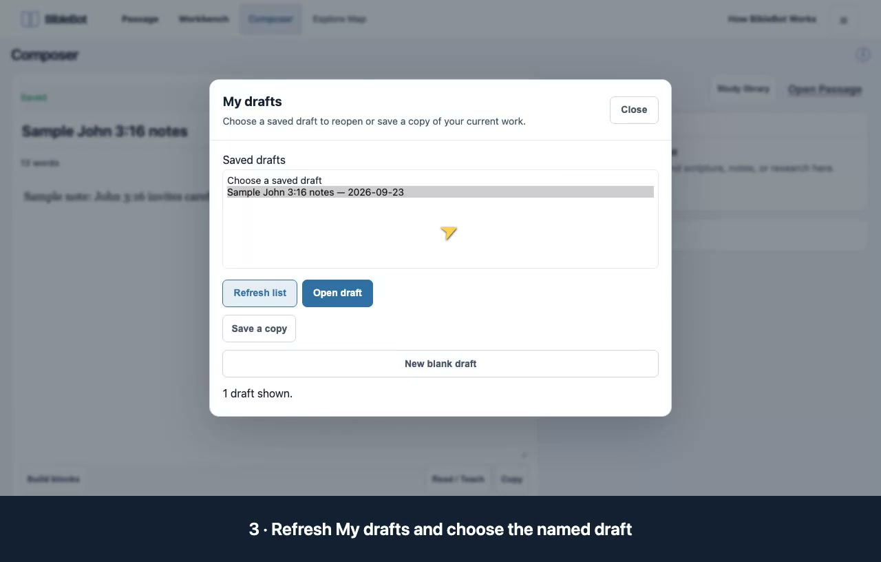 Preview: save and reopen a named account draft