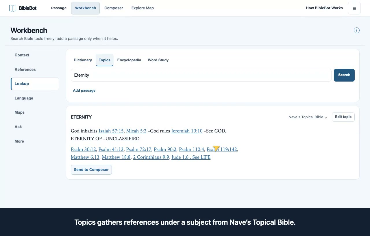 Preview: look up dictionary entries, topics, and words